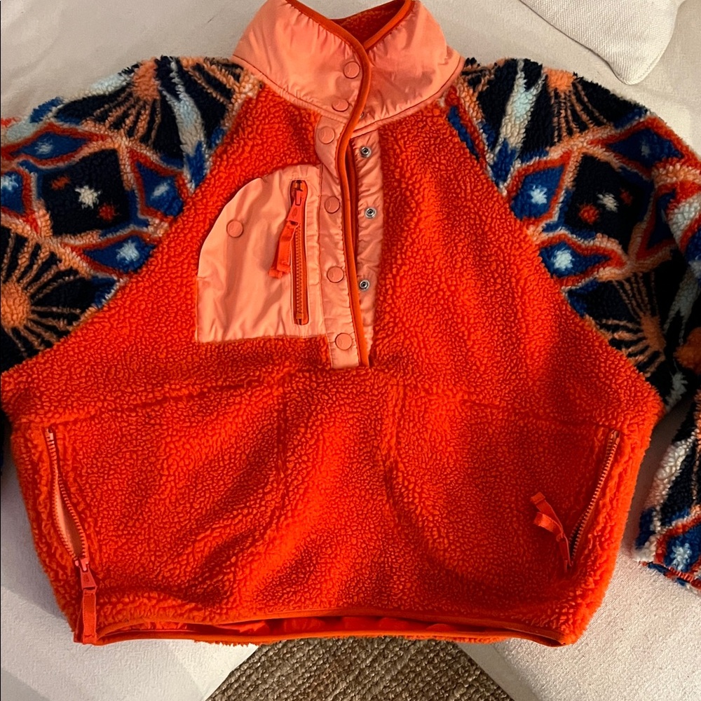 FP Movement by Free People Orange and Navy Teddy Jacket